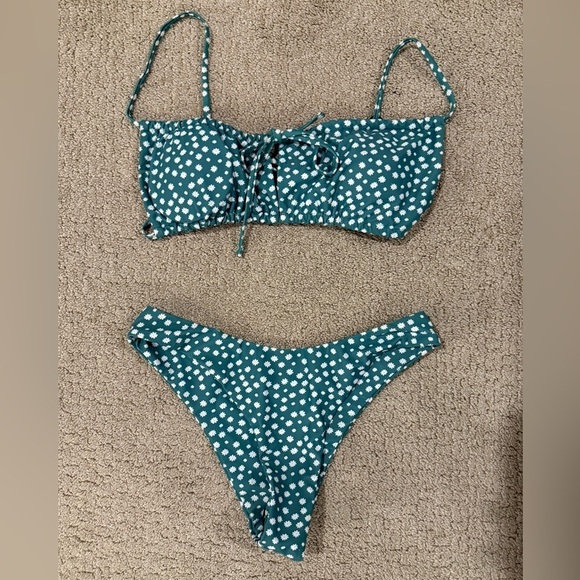 Zaful Other - Zaful Green Bikini with White Floral Design, size M